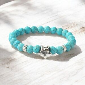NWT Boho Starfish Turqoise Bead Stretch Bracelet
